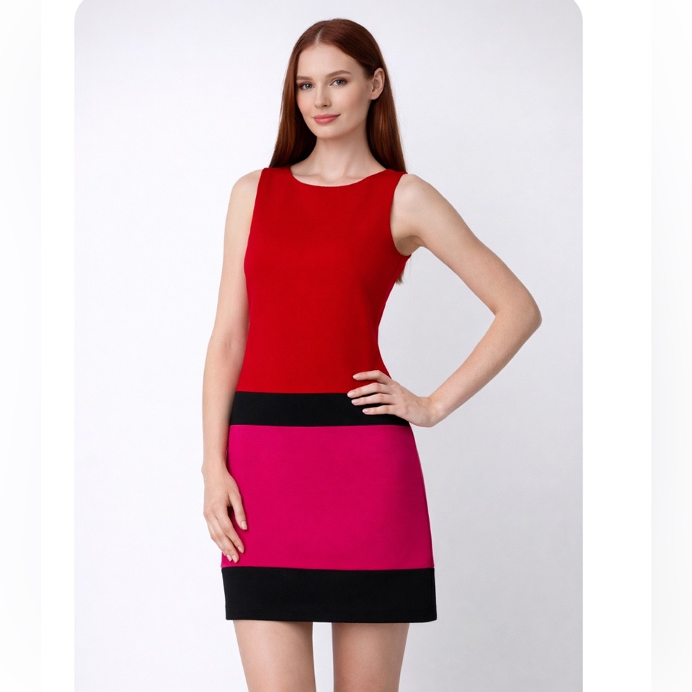 LAUNDRY by Shelli Segal Red Sleeveless Colorblock Dress Size 8 NWOT